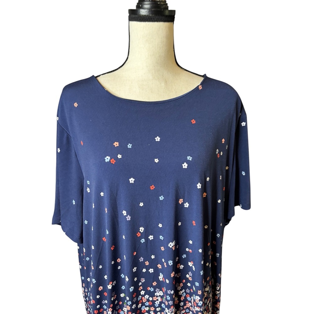 Michael Kors Navy Blue Floral Ditsy Print Shift Dress Womens 3X Plus Size - Picture 2 of 12